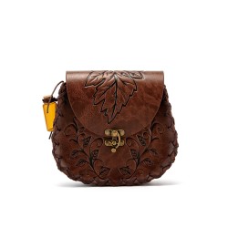Waist Bag Mystical Elven - Embossed Maple Leaf Design - Renaissance PU Belt Pouch for Renaissance Faire, LARP, Medieval Cosplay (Brown)