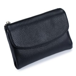Genuine Leather Wallet for women, RFID Blocking Soft  Leather Bifold Compact Card Holder Wallet with Zipper Coin  Pocket ID Window (Black)